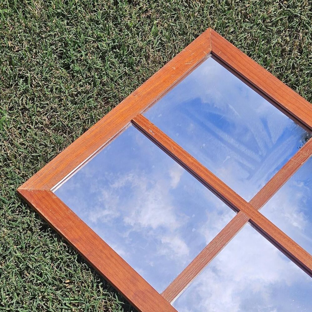 vintage cottagecore whimsical wooden window pane mirror